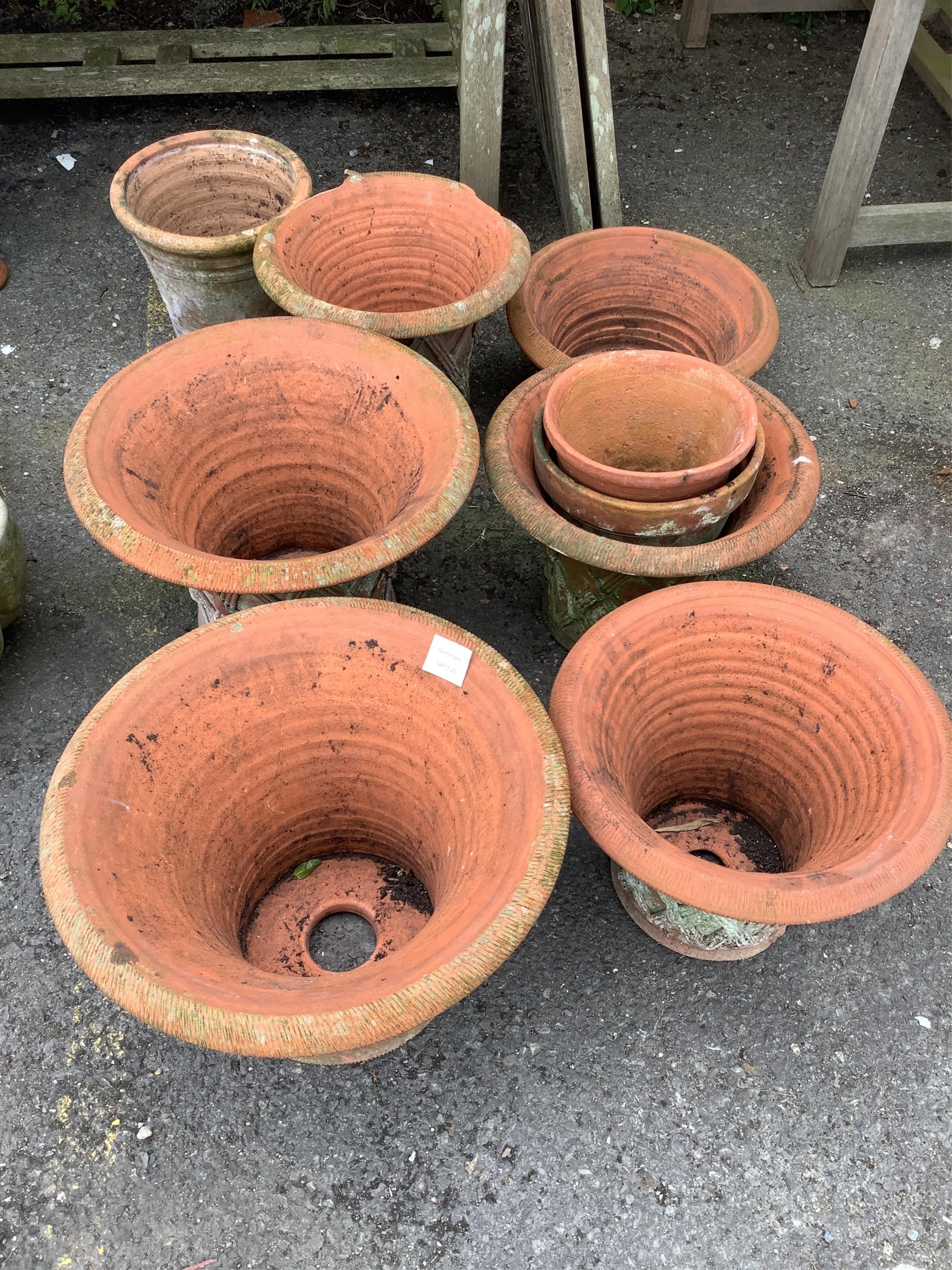Assorted terracotta garden planters, largest height 52cm and an elephant planter. Condition - mainly good